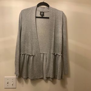 Bobeau Gray Cardigan with Ruffle at Waist